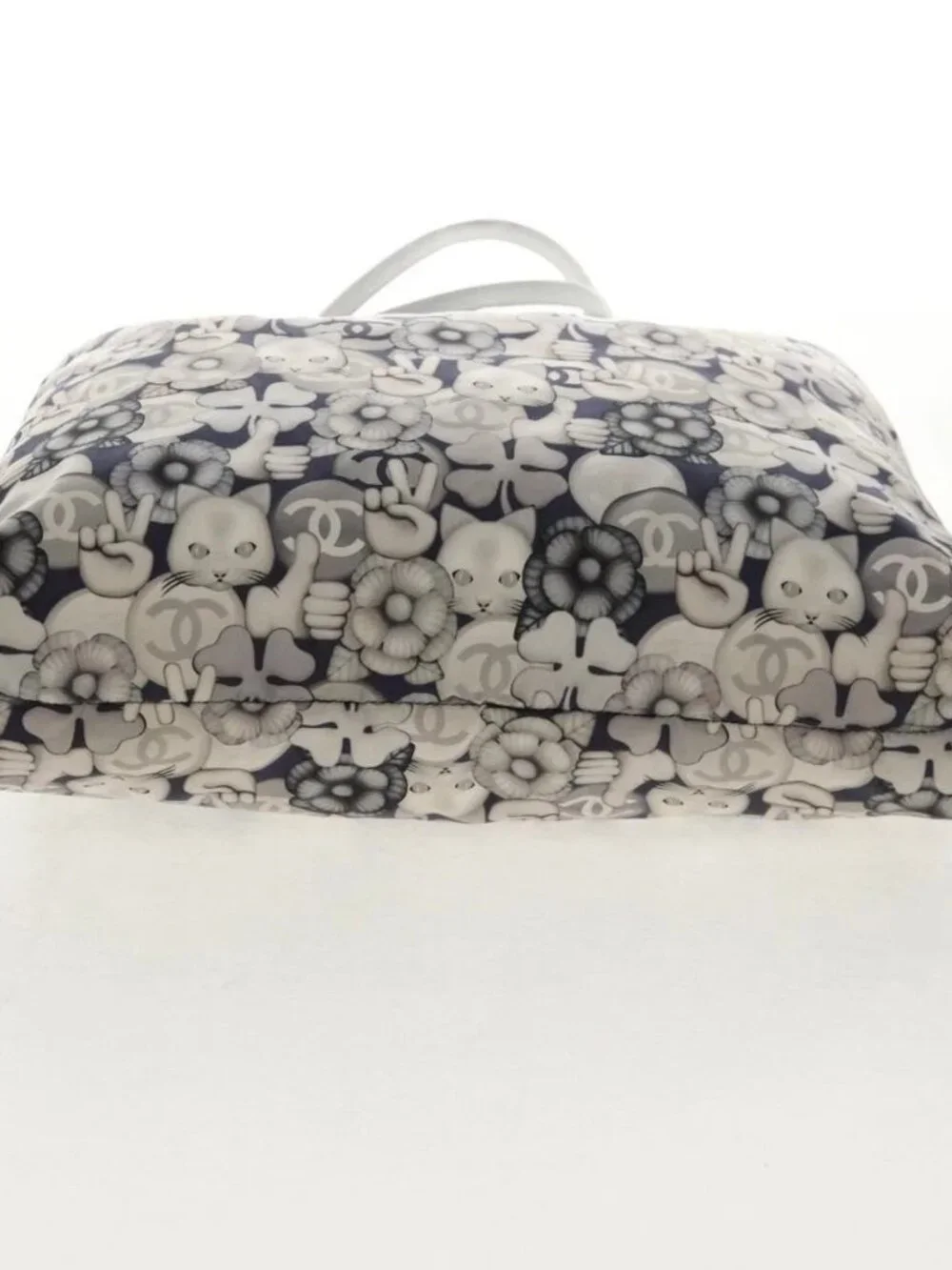 CHANEL COCO Mark Tote Bag Nylon Navy Gray CC Auth 145888V